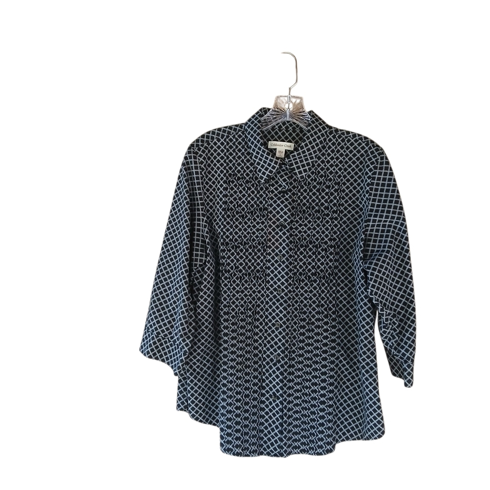 Coldwater Creek Black Plaid Pintuck Shirt Large